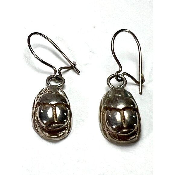 Vtg Egyptian Revival Scarab Dangle Reversible Earrings Hieroglyphics Falcon - Picture 6 of 8
